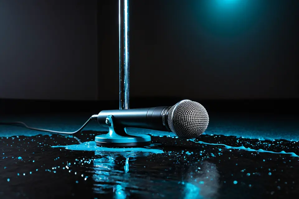 Een artiest presteert op een podium met een microfoon, wat de rol van ad-libs in hiphop illustreert.