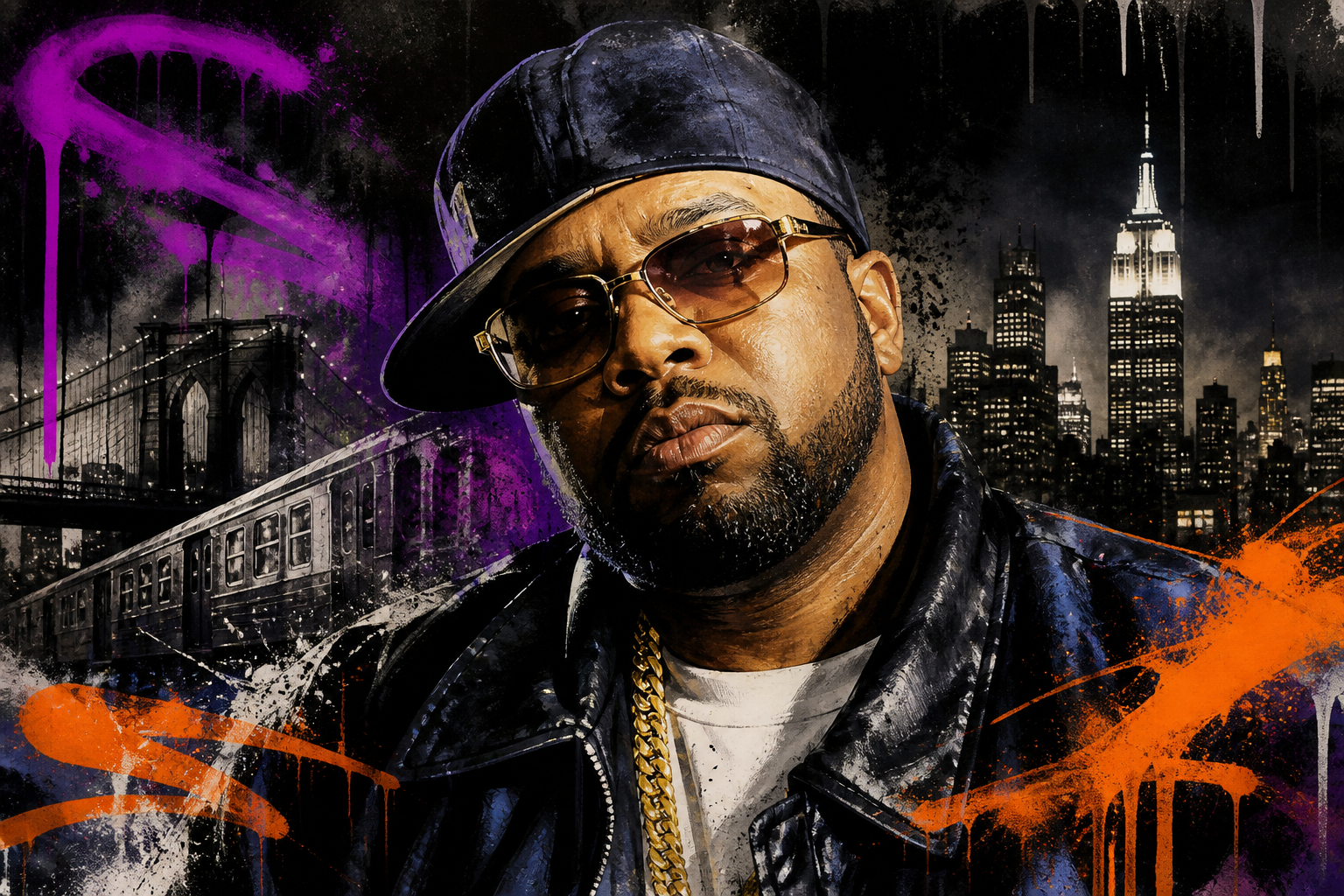 Portret van DJ Kay Slay, invloedrijke New Yorkse hiphopartiest en pionier, met een microfoon in een opnamestudio.