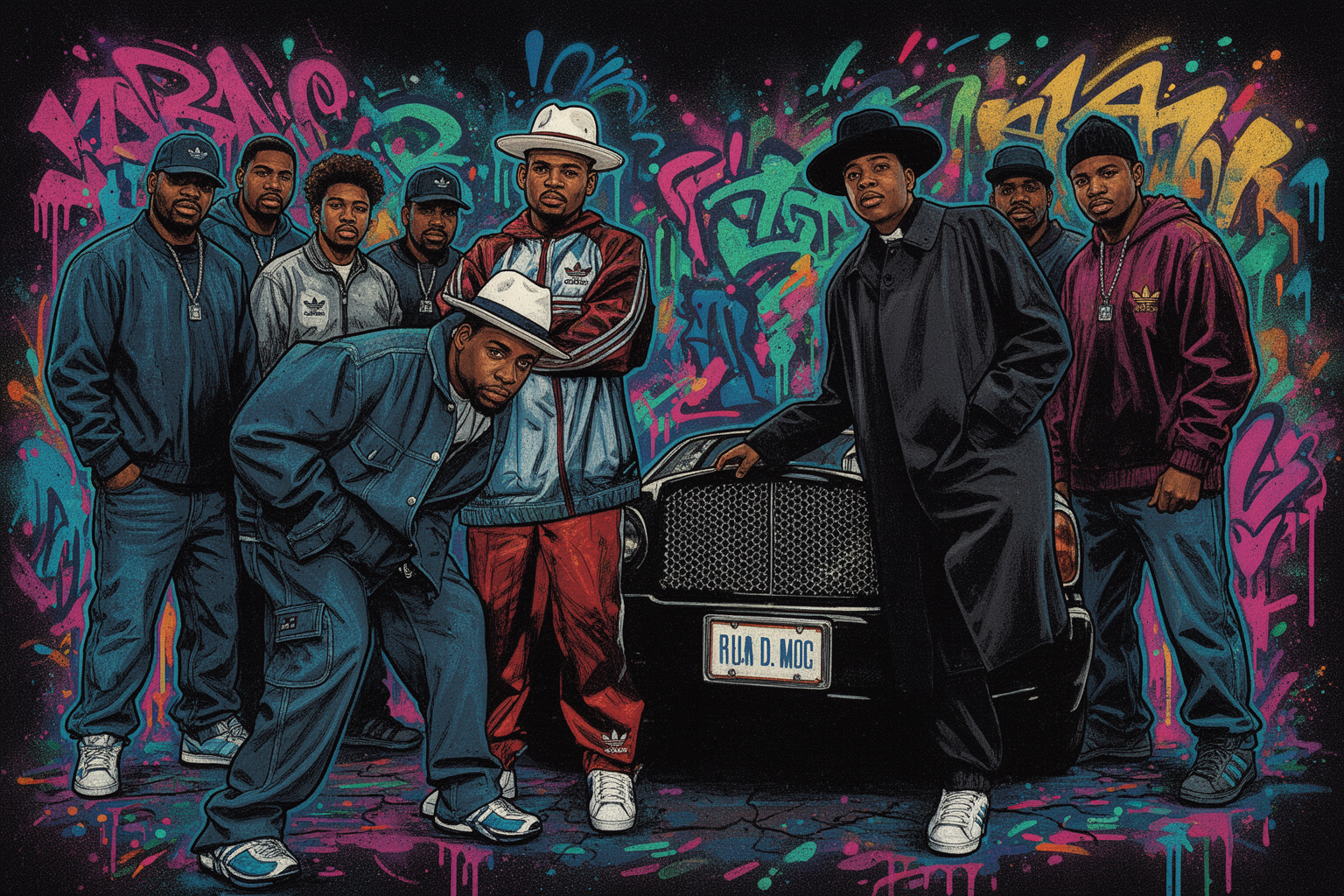 Run-D.M.C. draagt iconische Adidas-sneakers die de hiphopmode en sneakercultuur revolutioneerden.