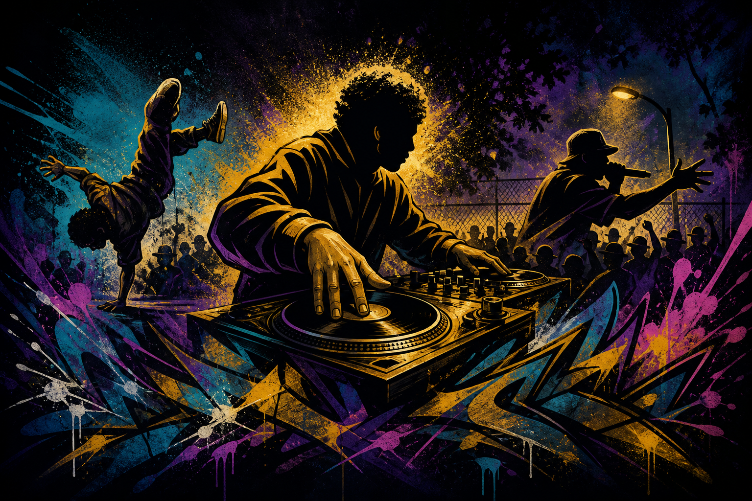 Kool Herc draait muziek op twee draaitafels tijdens een feest in The Bronx in 1973, het begin van de hiphopcultuur.