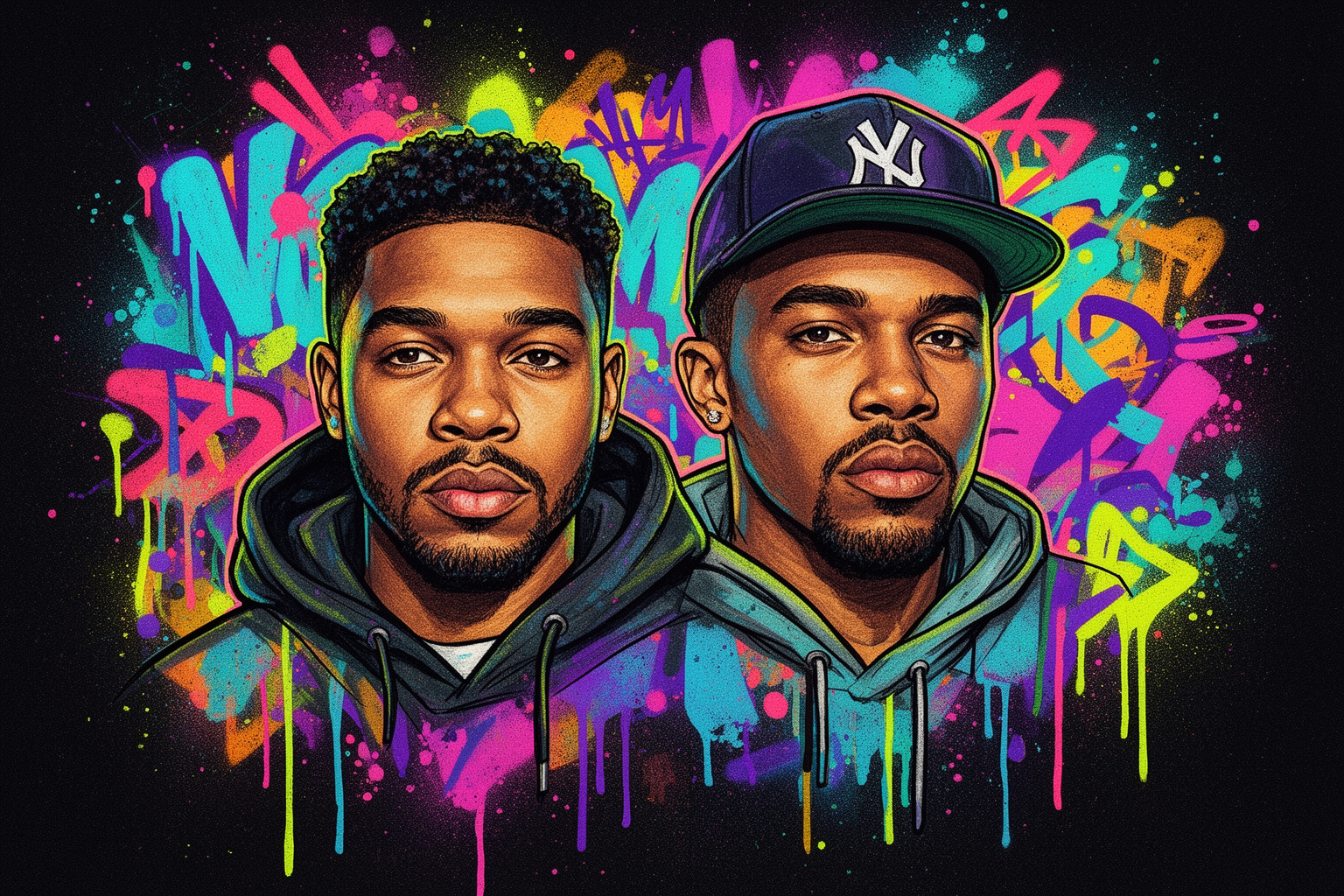 Vic Mensa en Chance The Rapper zitten samen in een studio tijdens de opname van de podcast 'The Vic Mensa Show'.